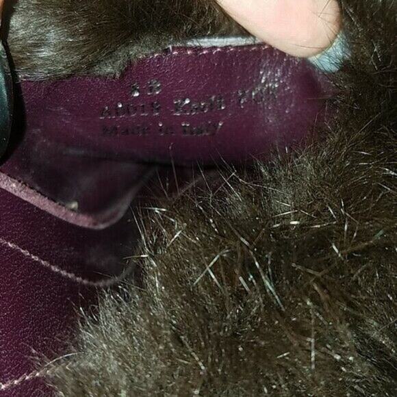 Coach Kaela Size 8 Burgundy Suede Rabbit Fur Wedge Mules - Picture 6 of 8